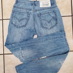 LEVI'S Strauss Distressed Faded Stretchy DENIM Blue JEANS San Francisco Printed